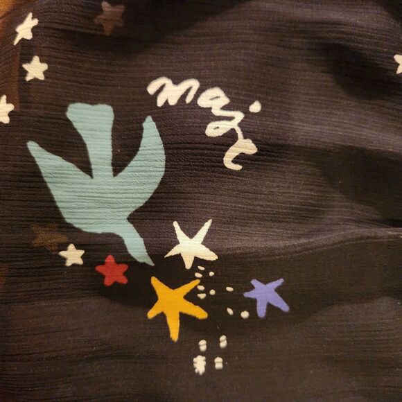 Maje Unique "Jiji Bird" Print Flowy Chiffon Skirt, Black-Multi, Sz (1 XS-S) - Picture 7 of 13